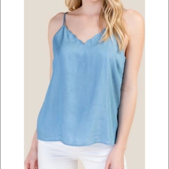 Francescas Scalloped Blue Tank Top - Picture 1 of 3